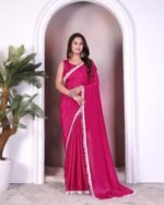 Chiffon sequince Lace border Saree With Blouse