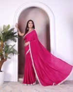 Chiffon sequince Lace border Saree With Blouse
