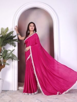 Chiffon sequince Lace border Saree With Blouse