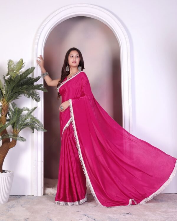 Chiffon sequince Lace border Saree With Blouse