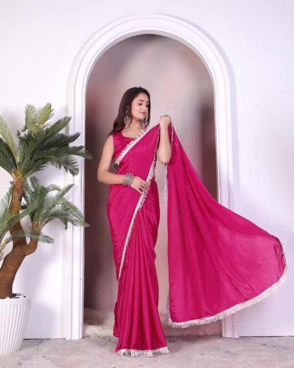Chiffon sequince Lace border Saree With Blouse