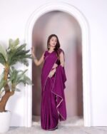 Chiffon Pearl Lace border Saree With Blouse