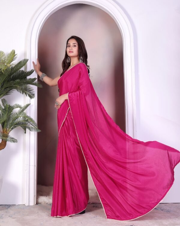 Chiffon Pearl Lace border Saree With Blouse