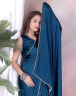 Chiffon Pearl Lace border Saree With Blouse
