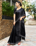 Trendy Black Solid Satin Silk Saree – Fashionable Daily Wear & Partywear Saree