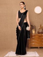 Satin Silk Embellished Saree with Pearl Border – Trendy  Saree with Blouse Piece