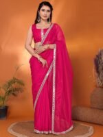 Premium Chinon Chiffon Saree with Heavy Mirror Border