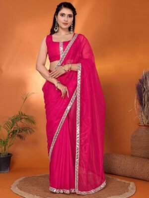 Premium Chinon Chiffon Saree with Heavy Mirror Border