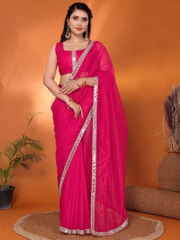 Premium Chinon Chiffon Saree with Heavy Mirror Border