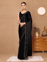 Satin Silk Embellished Saree with Pearl Border – Trendy  Saree with Blouse Piece