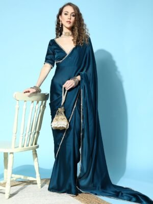 Shining Silk Saree with Beautiful Lace Border