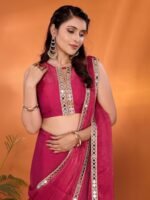 Designer Chinon Chiffon Saree With mirror border