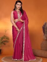 Designer Chinon Chiffon Saree With mirror border