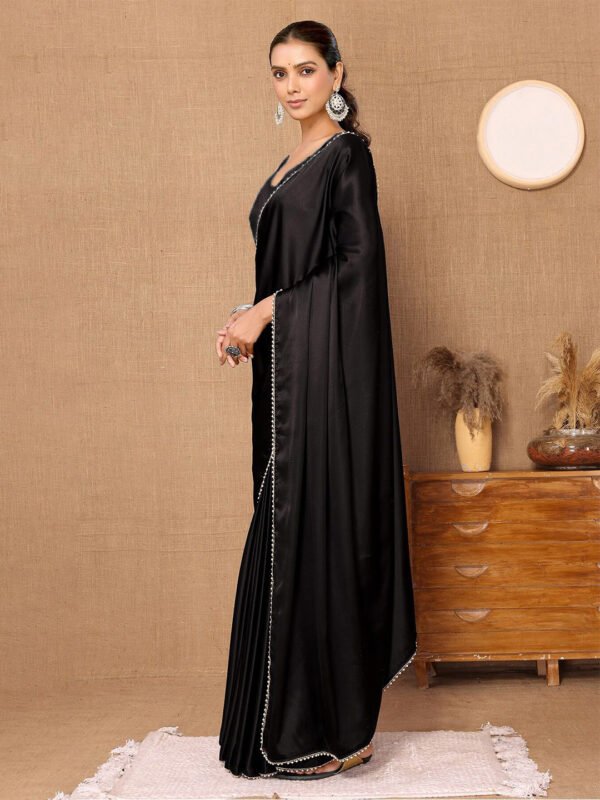 Satin Silk Embellished Saree with Pearl Border – Trendy  Saree with Blouse Piece