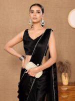 Satin Silk Embellished Saree with Pearl Border – Trendy  Saree with Blouse Piece