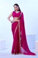 Designer Chinon Chiffon Saree With Heavy mirror border