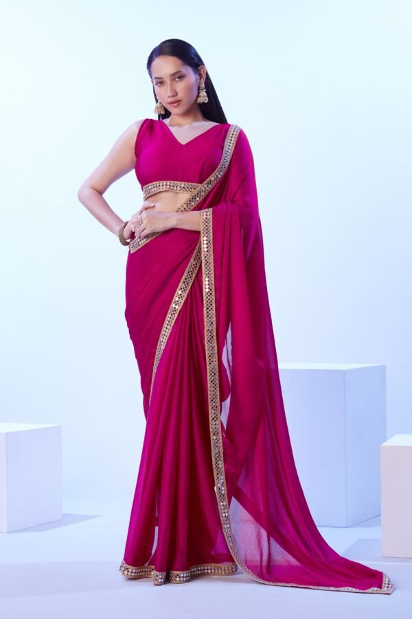Designer Chinon Chiffon Saree With Heavy mirror border