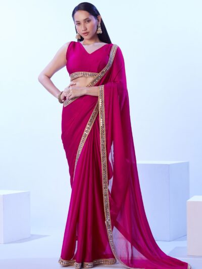 Designer Chinon Chiffon Saree With havy mirror border