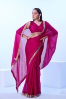 Designer Chinon Chiffon Saree With Heavy mirror border