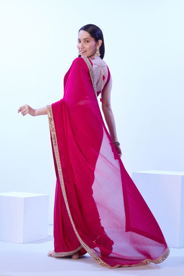 Designer Chinon Chiffon Saree With Heavy mirror border