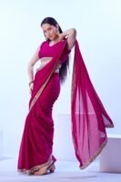 Designer Chinon Chiffon Saree With Heavy mirror border