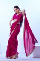 Designer Chinon Chiffon Saree With havy mirror border
