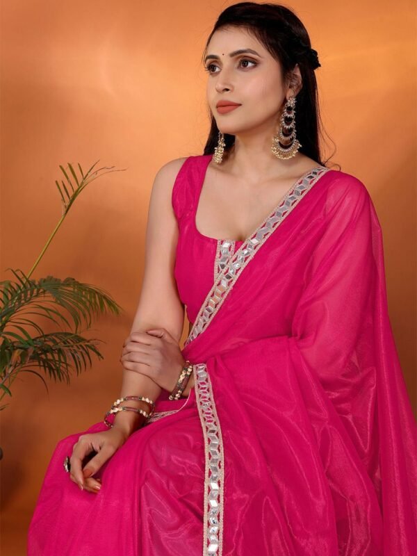 Premium Chinon Chiffon Saree with Heavy Mirror Border