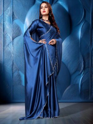 Trendy Fashionable Stone Border Satin Silk Women's Cut Work Saree