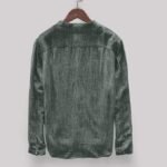 Men's Dark Green Cotton Full Sleeve Mandarin Collar Shirt