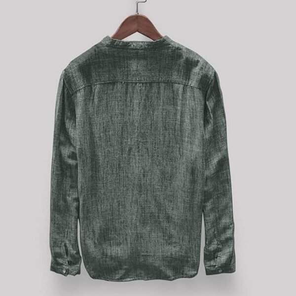 Men's Dark Green Cotton Full Sleeve Mandarin Collar Shirt