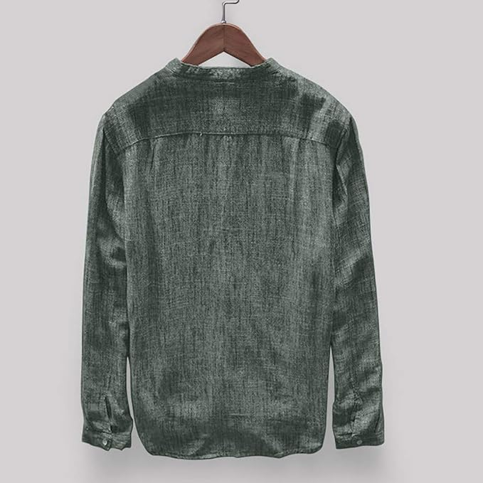 Men's Dark Green Cotton Full Sleeve Mandarin Collar Shirt