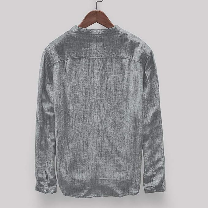 Men's Grey Full-Sleeve Cotton Kurta Shirt – Mandarin Collar