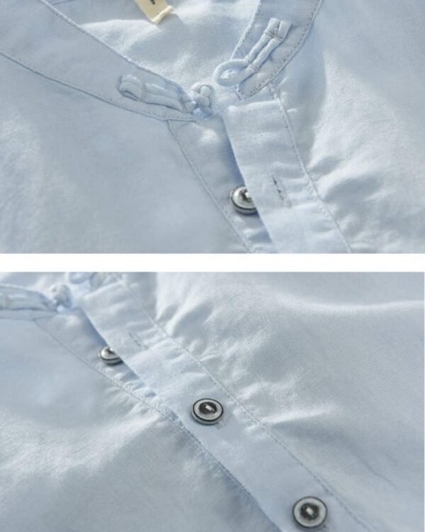 Men's Light Blue Half-Sleeve Cotton Shirt – Mandarin Collar Casual Fit