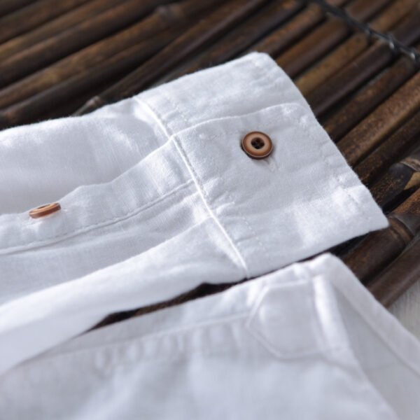 Men's White Cotton Mandarin Collar Shirt with Full Sleeve