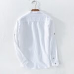 Men's White Cotton Mandarin Collar Shirt with Full Sleeve