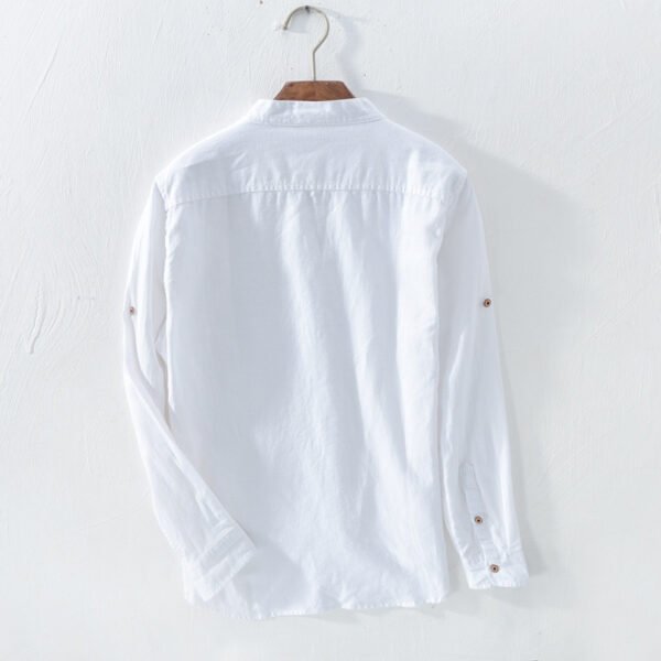 Men's White Cotton Mandarin Collar Shirt with Full Sleeve