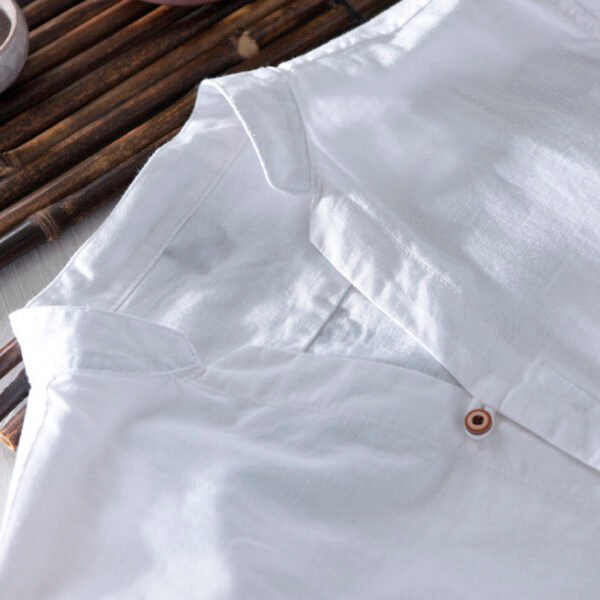 Men's White Cotton Mandarin Collar Shirt with Full Sleeve