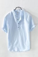 Men's Light Blue Half-Sleeve Cotton Shirt – Mandarin Collar Casual Fit