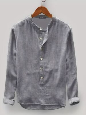 Men's Grey Full-Sleeve Cotton Kurta Shirt – Mandarin Collar