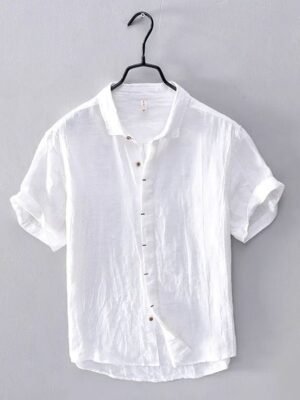 Men's Classic White Short-Sleeve Cotton Shirt – Lightweight & Casual