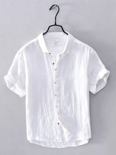 Men's Classic White Short-Sleeve Cotton Shirt – Lightweight & Casual
