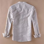 Men's Beige Cotton-Linen Mandarin Collar Shirt – Minimal Rustic Style