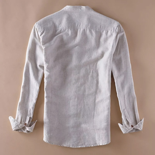 Men's Beige Cotton-Linen Mandarin Collar Shirt – Minimal Rustic Style