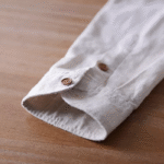 Men's Beige Cotton-Linen Mandarin Collar Shirt – Minimal Rustic Style