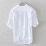 Men's White Cotton Half Sleeve Mandarin Collar Shirt