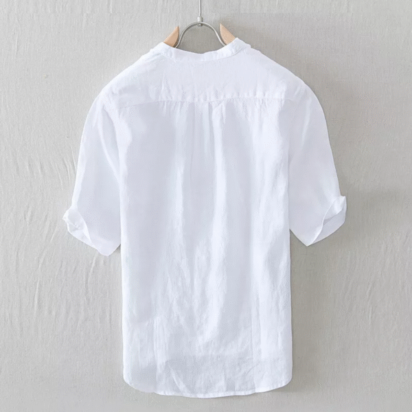 Men's White Cotton Half Sleeve Mandarin Collar Shirt