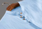 Men's Light Blue Half-Sleeve Mandarin Collar Shirt