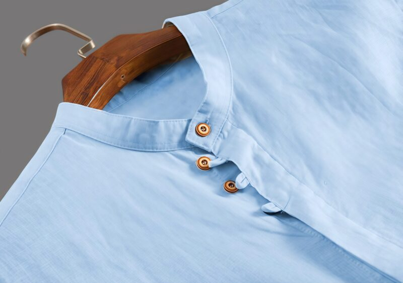 Men's Light Blue Half-Sleeve Mandarin Collar Shirt